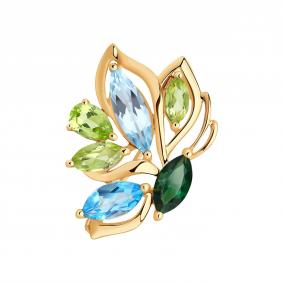Золотая брошь SOKOLOV с ситаллом цвета Турмалин и миксом камней 740367 740367 фото