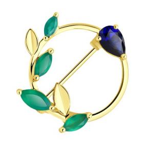 740375-2: Брошь из желтого золота с агатами и корундом 740375-2 фото