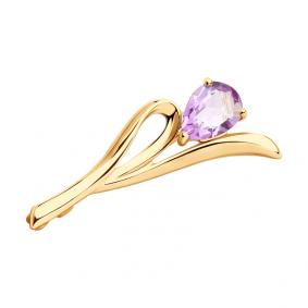 Золотая брошь SOKOLOV 740380 с аметистом 740380 фото
