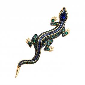 Золотая брошь SOKOLOV 740395 с фианитом, агатом, сапфировым корундом и гидротермальным изумрудом 740395 фото