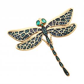 Золотая брошь SOKOLOV 740401 с фианитом и гидротермальным изумрудом 740401 фото