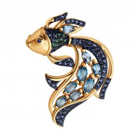 Золотая брошь SOKOLOV 740402 с топазом и фианитом 740402 фото