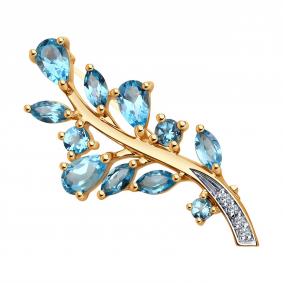 Золотая брошь SOKOLOV 740403 с топазом и фианитом 740403 фото