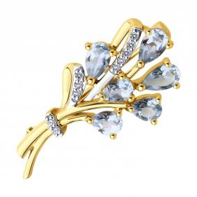 Брошь из лимонного золота SOKOLOV 740405-2 с топазом и фианитом 740405-2 фото