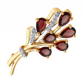 740406: Брошь из золота с гранатами и фианитами 740406 фото