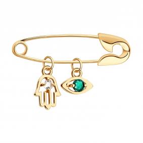 Золотая булавка SOKOLOV 740410 с топазом и изумрудом 740410 фото