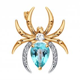 Золотая брошь SOKOLOV 740418 с топазом, фианитом и горным хрусталём 740418 фото