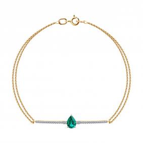 Золотой браслет SOKOLOV 75-00017 с гидротермальным изумрудом и бриллиантом выращенным 75-00017 фото