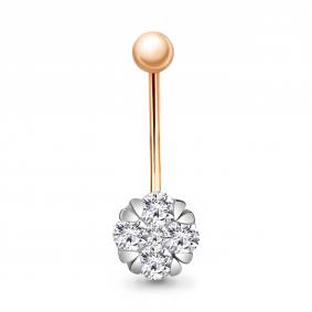 Золотой пирсинг в пупок AQUAMARINE с фианитом 75541А 75541А фото