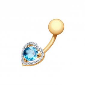 Золотой пирсинг в пупок SOKOLOV с топазом и фианитом 760052 760052 фото