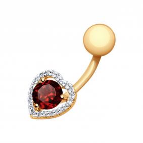 Золотой пирсинг в пупок SOKOLOV с гранатом и фианитом 760053 760053 фото