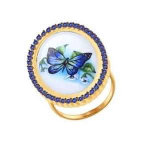 Золотое кольцо SOKOLOV 781005 с сапфировым корундом и финифтью 781005 фото