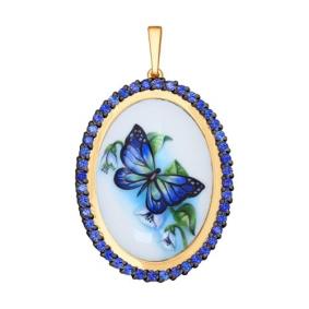 Золотая подвеска SOKOLOV 783005 с сапфировым корундом и финифтью 783005 фото