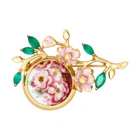 Золотая брошь SOKOLOV 784004 с агатом, эмалью и финифтью 784004 фото