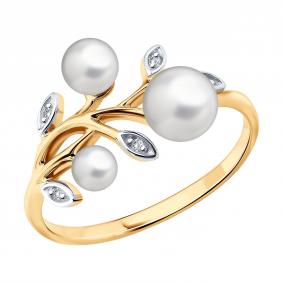 Золотое кольцо SOKOLOV 79-10050 с бриллиантом и жемчугом 79-10050 фото