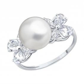 Кольцо из белого золота SOKOLOV 79-10051-3 с бриллиантом, жемчугом и горным хрусталём 79-10051-3 фото
