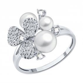 Кольцо из белого золота SOKOLOV 79-10054-3 с топазом, бриллиантом и жемчугом 79-10054-3 фото