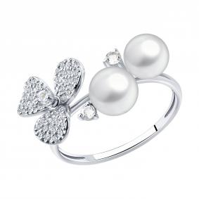 Кольцо из белого золота SOKOLOV 79-10055-3 с топазом, бриллиантом и жемчугом 79-10055-3 фото