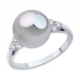 Золотое кольцо SOKOLOV 79-10057-3 с жемчугом и бриллиантом выращенным 79-10057-3 фото