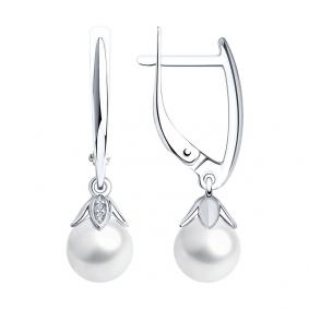 Серьги из белого золота SOKOLOV 79-20008-3 с бриллиантом и жемчугом 79-20008-3 фото