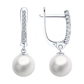 Серьги из белого золота SOKOLOV 79-20019-3 с бриллиантом и жемчугом 79-20019-3 фото