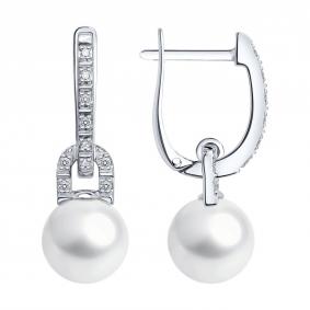 Серьги из белого золота SOKOLOV 79-20094-3 с бриллиантом и жемчугом 79-20094-3 фото