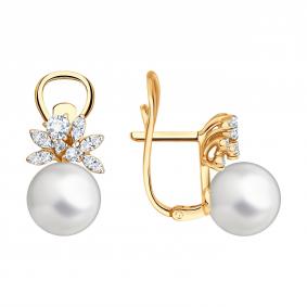 Золотые серьги SOKOLOV 79-20101 с топазом, бриллиантом, жемчугом и горным хрусталём 79-20101 фото