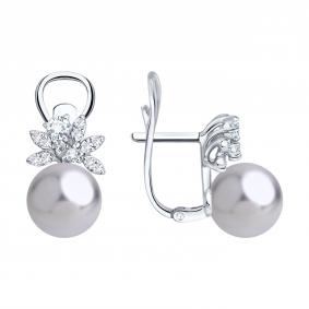 Серьги из белого золота SOKOLOV 79-20102-3 с топазом, бриллиантом, жемчугом и горным хрусталём 79-20102-3 фото