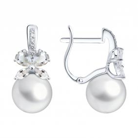 Золотые серьги SOKOLOV 79-20103-3 с бриллиантом, жемчугом и горным хрусталём 79-20103-3 фото