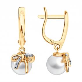 Золотые серьги SOKOLOV 79-20108 с бриллиантом и жемчугом 79-20108 фото