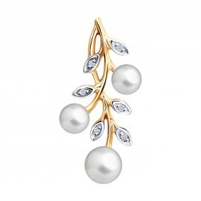 Золотая подвеска SOKOLOV 79-30032 с бриллиантом и жемчугом 79-30032 фото