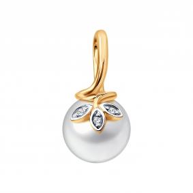 Золотая подвеска SOKOLOV 79-30033 с бриллиантом и жемчугом 79-30033 фото