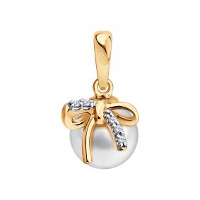 Золотая подвеска SOKOLOV 79-30035 с бриллиантом и жемчугом 79-30035 фото