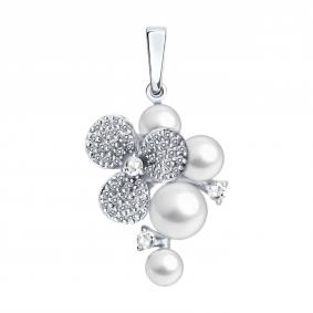 Подвеска из белого золота SOKOLOV 79-30036-3 с топазом, бриллиантом и жемчугом 79-30036-3 фото