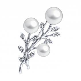 Брошь из белого золота SOKOLOV 79-40001-3 с бриллиантом и жемчугом 79-40001-3 фото