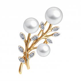 Золотая брошь SOKOLOV 79-40001 с бриллиантом и жемчугом 79-40001 фото