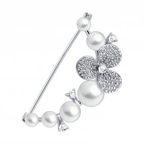 Брошь из белого золота SOKOLOV 79-40004-3 с бриллиантом и жемчугом 79-40004-3 фото