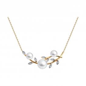 Золотое колье SOKOLOV 79-70021 с бриллиантом и жемчугом 79-70021 фото