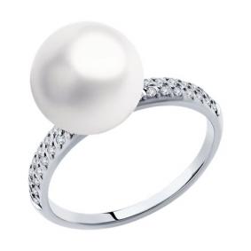 Кольцо из белого золота SOKOLOV 791247-3 с фианитом и жемчугом 791247-3 фото