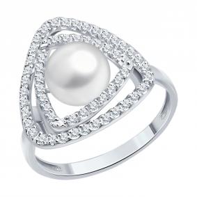 Кольцо из белого золота SOKOLOV 791275-3 с фианитом и жемчугом 791275-3 фото