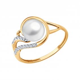 Золотое кольцо SOKOLOV 791276 с фианитом и жемчугом 791276 фото