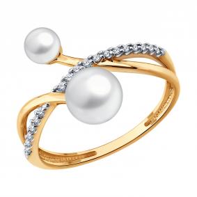 Золотое кольцо SOKOLOV 791284 с фианитом и жемчугом 791284 фото