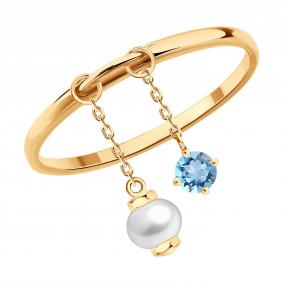 Золотое кольцо SOKOLOV 791285 с топазом и жемчугом 791285 фото