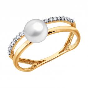 Золотое кольцо SOKOLOV 791286 с фианитом и жемчугом 791286 фото