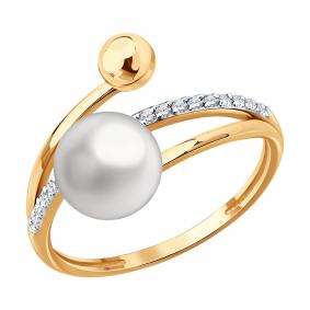 Золотое кольцо SOKOLOV 791289 с фианитом и жемчугом 791289 фото