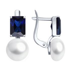 Серьги из белого золота SOKOLOV 792049-3 с сапфировым корундом и жемчугом 792049-3 фото