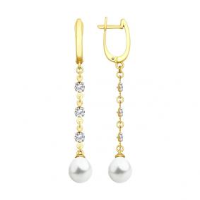 Серьги из лимонного золота SOKOLOV 792072-2 с фианитом и жемчугом 792072-2 фото