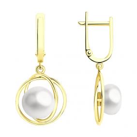 Серьги из лимонного золота SOKOLOV 792173-2 с жемчугом 792173-2 фото