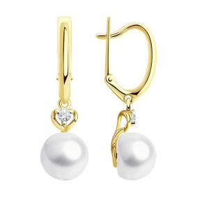 Серьги из лимонного золота SOKOLOV 792245-2 с фианитом и жемчугом 792245-2 фото