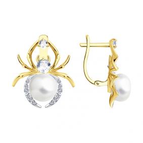 Серьги из лимонного золота SOKOLOV 792272-2 с топазом, фианитом и жемчугом 792272-2 фото